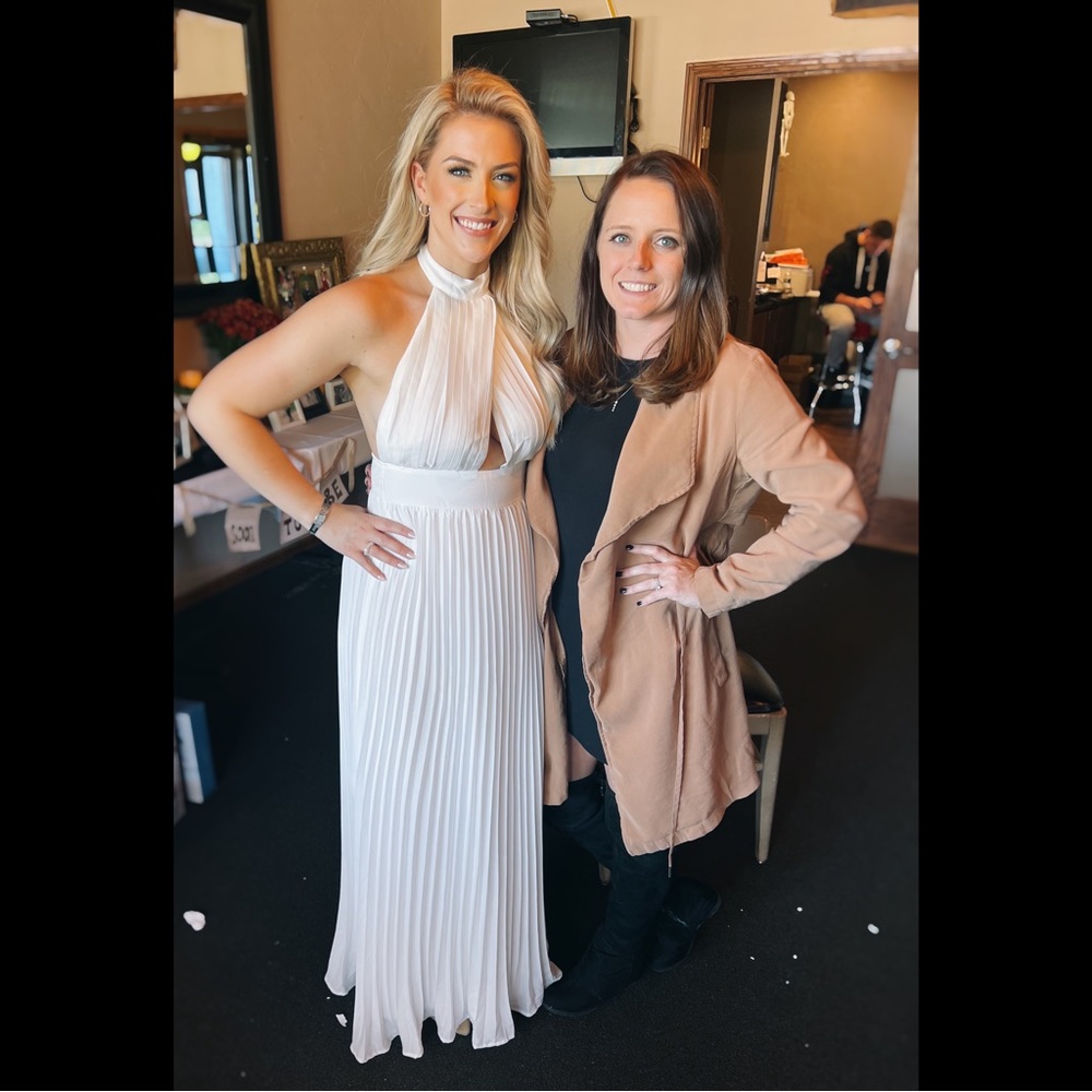 White pleated halter neck dress : size small